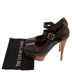 Marni Grey Leather Mary Jane Peep Toe Platform Pumps Size 39