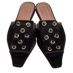 Marni Black Satin Embellished Mules Size 39