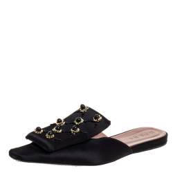 Marni Black Satin Embellished Mules Size 39