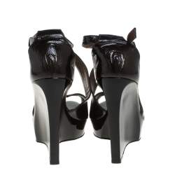 Marni Olive Green Patent Leather Peep Toe Ankle Strap Wedge Sandals Size 39