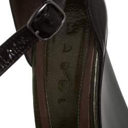Marni Olive Green Patent Leather Peep Toe Ankle Strap Wedge Sandals Size 39