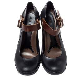 Pre Owned Marni Black/Brown Rubber And Leather Mary Jane Pumps Size 38