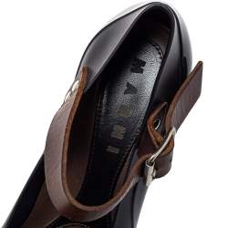 Pre Owned Marni Black/Brown Rubber And Leather Mary Jane Pumps Size 38