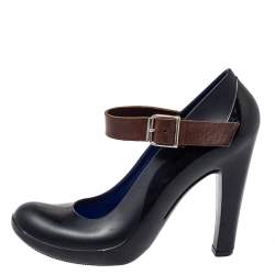 Pre Owned Marni Black/Brown Rubber And Leather Mary Jane Pumps Size 38