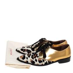 Pre Owned Marni Gold Leather And Calf Hair Lace-Up Oxford Size 37