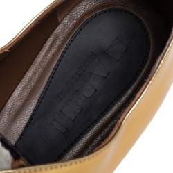 Pre Owned Marni Gold Leather And Calf Hair Lace-Up Oxford Size 37