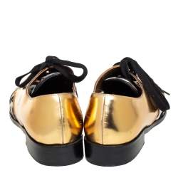Pre Owned Marni Gold Leather And Calf Hair Lace-Up Oxford Size 37