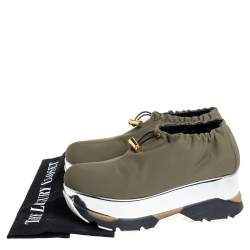 Marni Olive Green Fabric Platform Sneakers Size 38