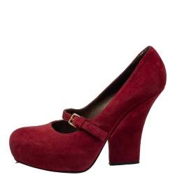 Pre Owned Marni Red Suede Mary Jane Pumps Size 38.5