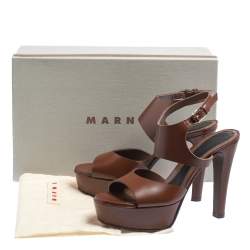 Marni Brown Leather Ankle Strap Platform Sandals Size 37