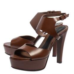 Marni Brown Leather Ankle Strap Platform Sandals Size 37