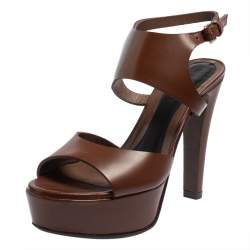 Marni Brown Leather Ankle Strap Platform Sandals Size 37