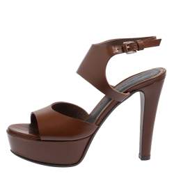 Marni Brown Leather Ankle Strap Platform Sandals Size 37