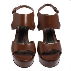 Marni Brown Leather Ankle Strap Platform Sandals Size 37