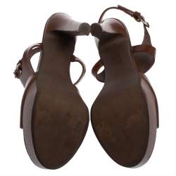 Marni Brown Leather Ankle Strap Platform Sandals Size 37