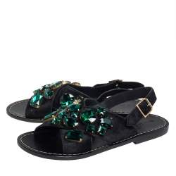 Pre Owned Marni Black Leather Embellished Flat Sandals Size 39.5