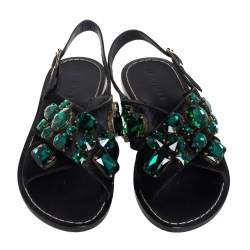 Pre Owned Marni Black Leather Embellished Flat Sandals Size 39.5