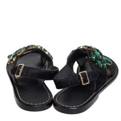 Pre Owned Marni Black Leather Embellished Flat Sandals Size 39.5