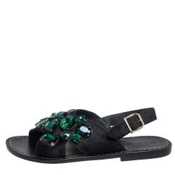 Pre Owned Marni Black Leather Embellished Flat Sandals Size 39.5