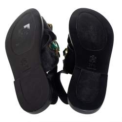 Pre Owned Marni Black Leather Embellished Flat Sandals Size 39.5