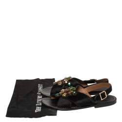 Marni Black Calf Hair Embellished Flat Slingback Sandals Size 39.5