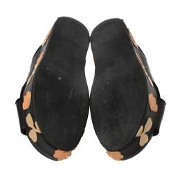 Marni Black Leather Cross Strap Floral Platform Sandals Size 39