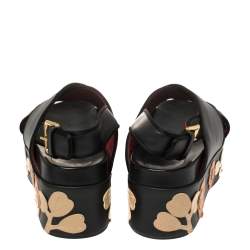 Marni Black Leather Cross Strap Floral Platform Sandals Size 39