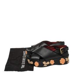Marni Black Leather Cross Strap Floral Platform Sandals Size 39
