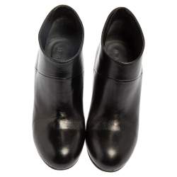 Pre Owned  Marni Black Leather Round Toe Booties Size 37