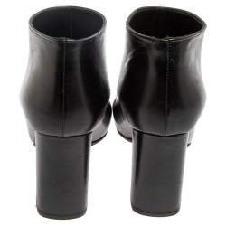 Pre Owned  Marni Black Leather Round Toe Booties Size 37