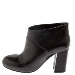 Pre Owned  Marni Black Leather Round Toe Booties Size 37