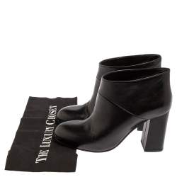 Pre Owned  Marni Black Leather Round Toe Booties Size 37