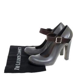 Pre Owned Marni Grey Rubber And Brown Leather Mary Jane Pumps Size 37