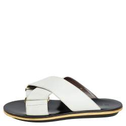 Marni White Leather Crisscross Slide Sandals Size 38
