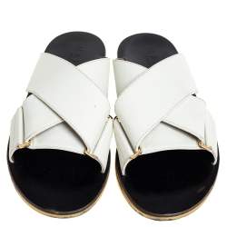 Marni White Leather Crisscross Slide Sandals Size 38