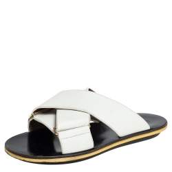 Marni White Leather Crisscross Slide Sandals Size 38