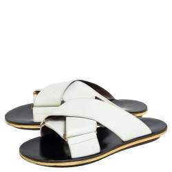 Marni White Leather Crisscross Slide Sandals Size 38
