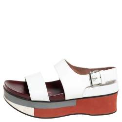 Pre Owned Marni White Leather Platform Slingback Sandals Size 38