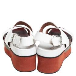 Pre Owned Marni White Leather Platform Slingback Sandals Size 38