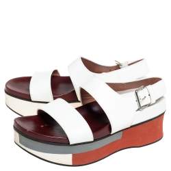 Pre Owned Marni White Leather Platform Slingback Sandals Size 38