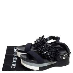 Pre Owned Marni Black Mesh And Patent Leather Embellished Platform Slingback Sandals Size 38