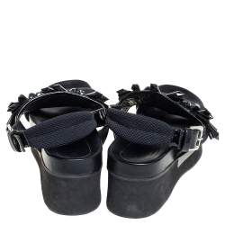 Pre Owned Marni Black Mesh And Patent Leather Embellished Platform Slingback Sandals Size 38