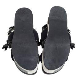 Pre Owned Marni Black Mesh And Patent Leather Embellished Platform Slingback Sandals Size 38