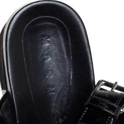 Pre Owned Marni Black Mesh And Patent Leather Embellished Platform Slingback Sandals Size 38