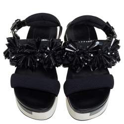 Pre Owned Marni Black Mesh And Patent Leather Embellished Platform Slingback Sandals Size 38