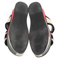 Marni Black/White Canvas And Leather Bow Embellished Slingback Platform Sandals Size 38