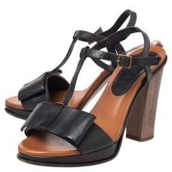 Marni Black Leather Bow Detail T Strap Sandals Size 38