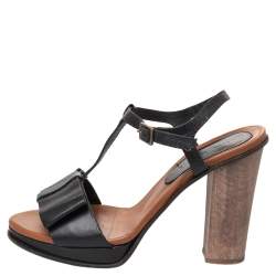 Marni Black Leather Bow Detail T Strap Sandals Size 38