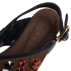 Marni Brown Fabric Jewel Embellished Crisscross Platform Sandals Size 39