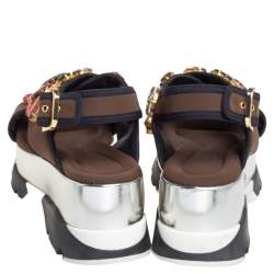 Marni Brown Fabric Jewel Embellished Crisscross Platform Sandals Size 39